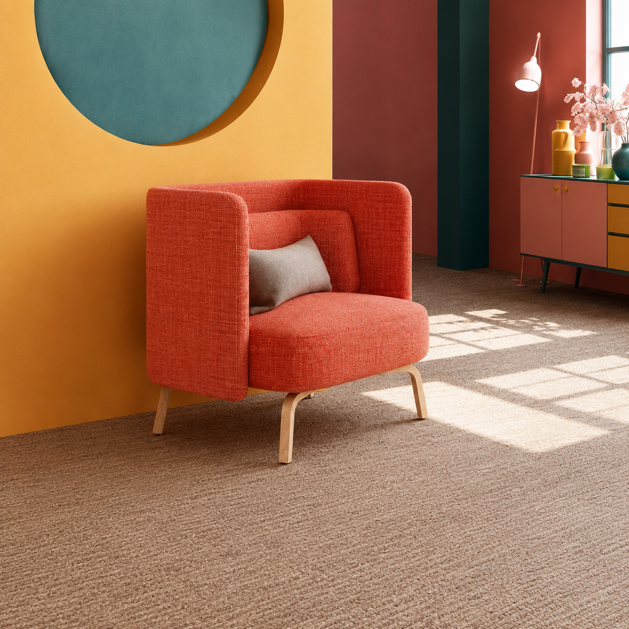 Coral Chair in Sunlit Color Block Room Nuvrino
